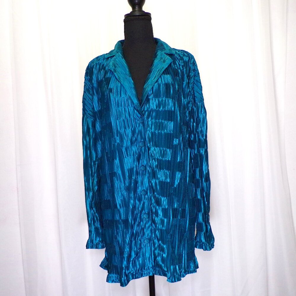 Princess Polly Wilkinson Mini Dress Blue Crinkle Long Sleeve Collared Size US 4
